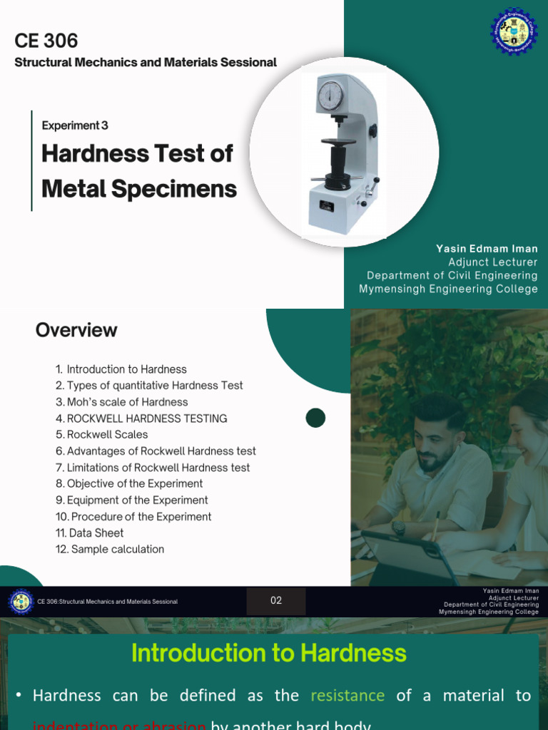 Experiment 3 Hardness Test of Metal Specimens (CE 306) | PDF | Hardness ...