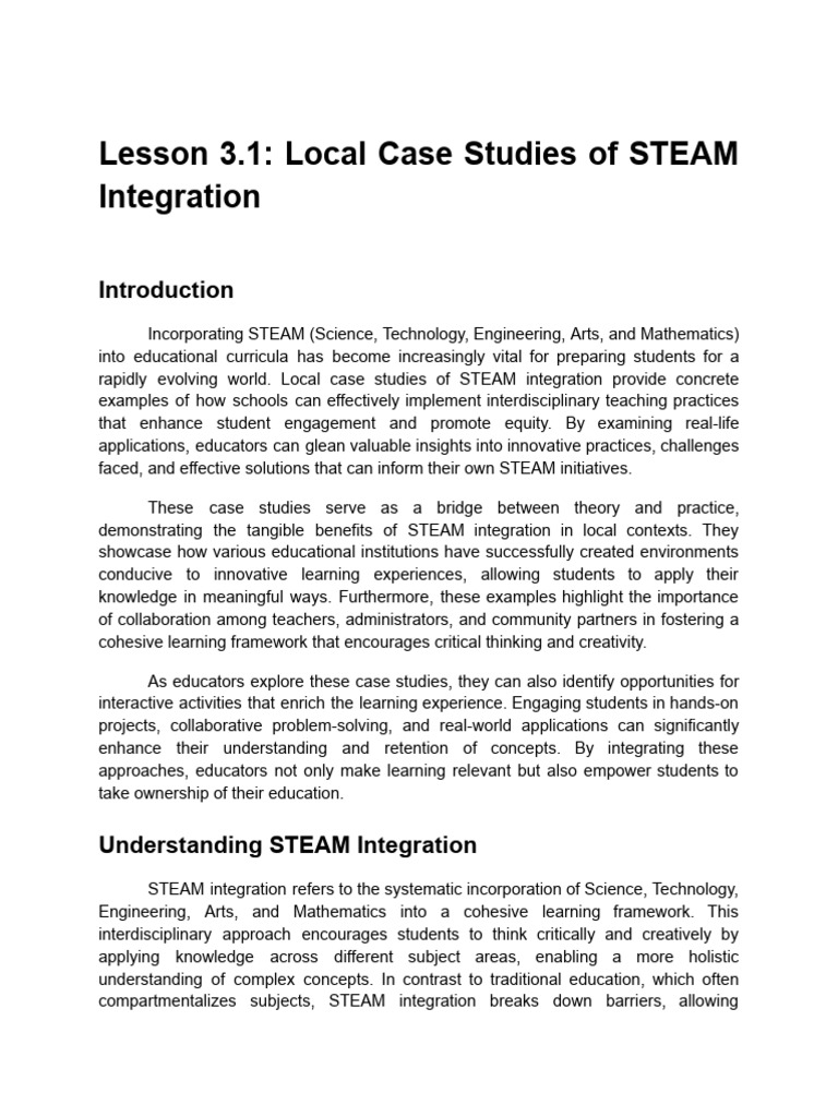Local STEAM Integration Case Studies | PDF | Creativity | Mentorship