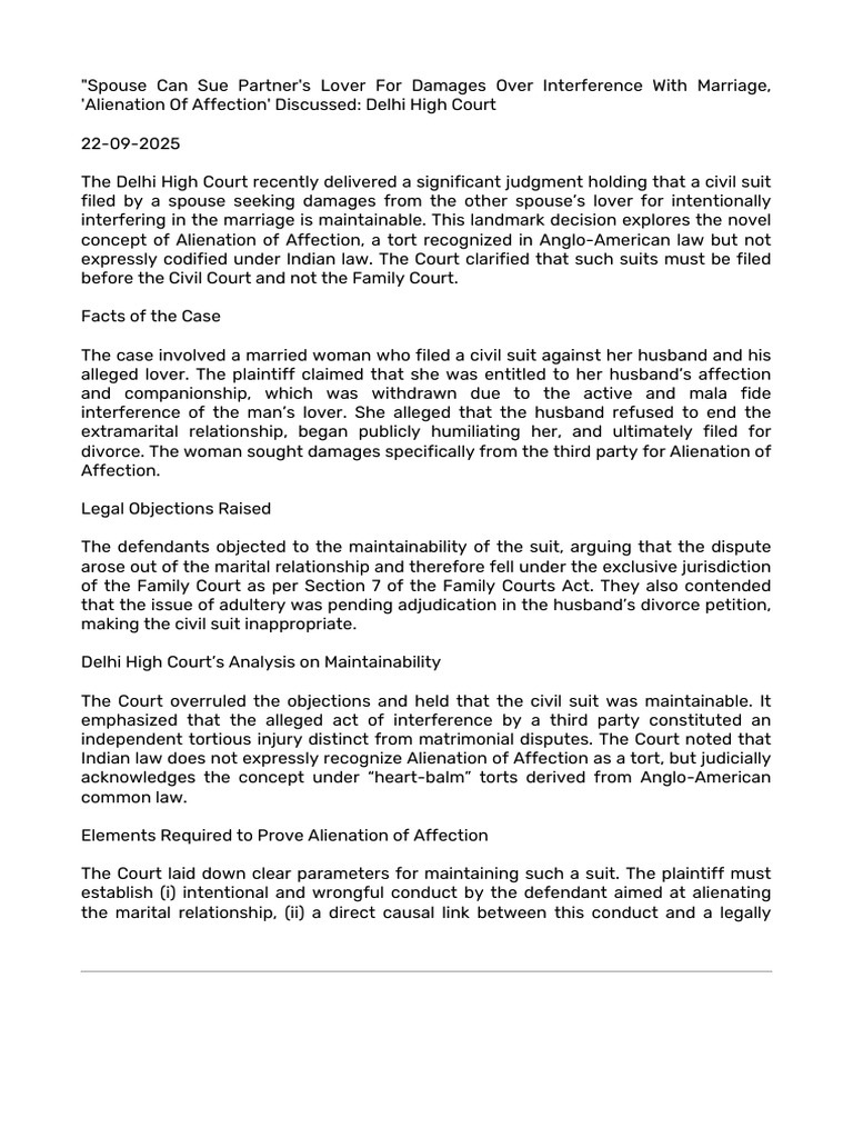 Case Law Spouse - Can - Sue - Partner's - Lover - For - Damages - Over ...