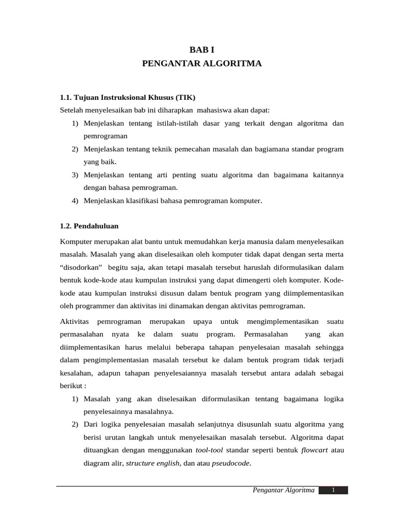 BAB 1 Pengantar Algoritma | PDF