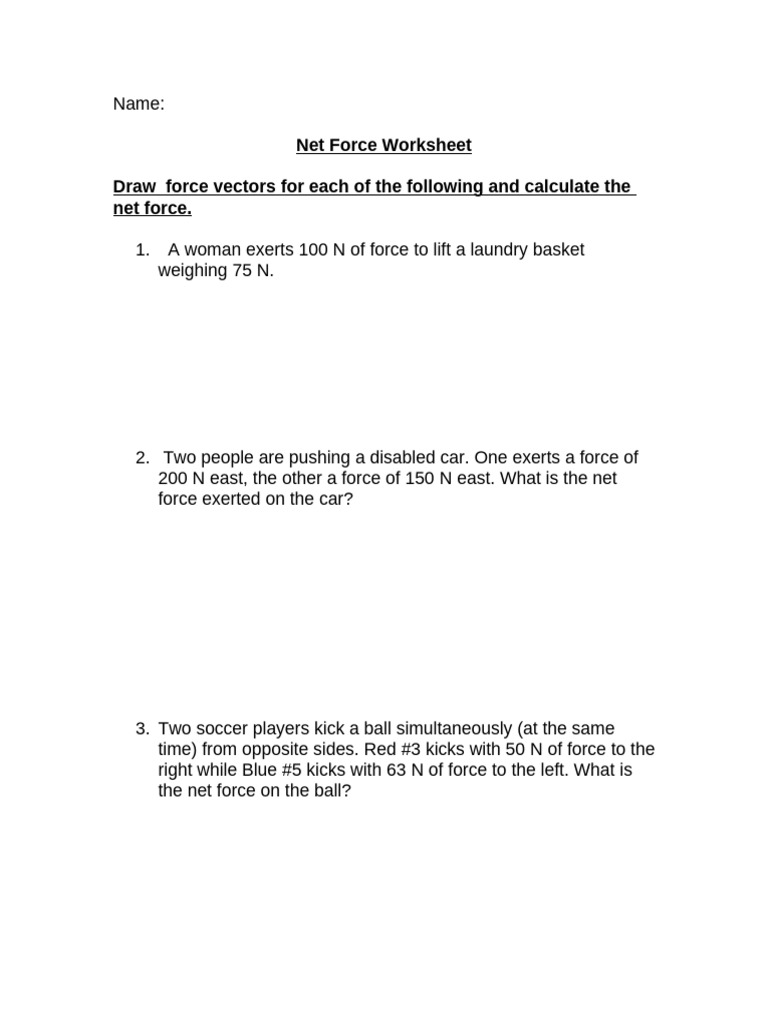 Net Force Worksheet | PDF