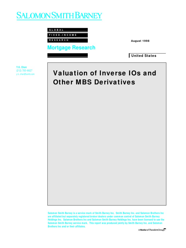 Valuation of Inverse IOs and Other MBS Derivatives PDF Mortgage