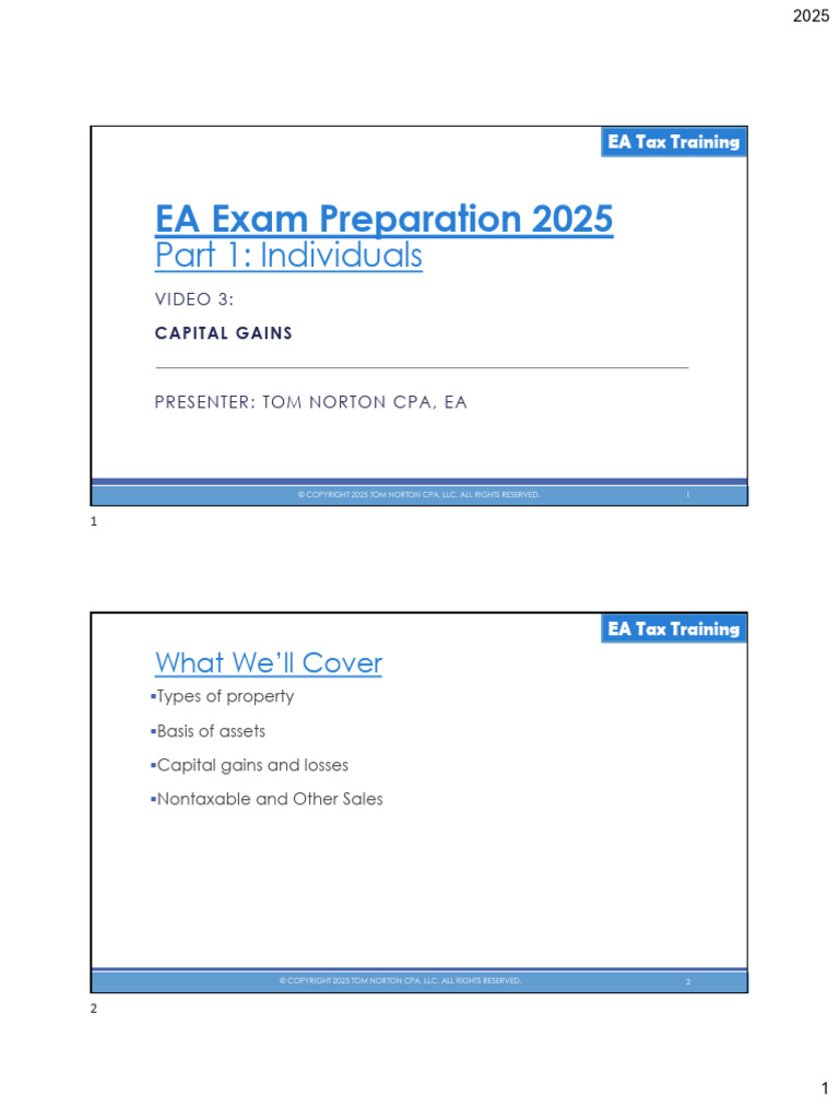 2025 EA Part 1 Video 3 Capital Gains Slides | PDF | Capital Gain | Taxes
