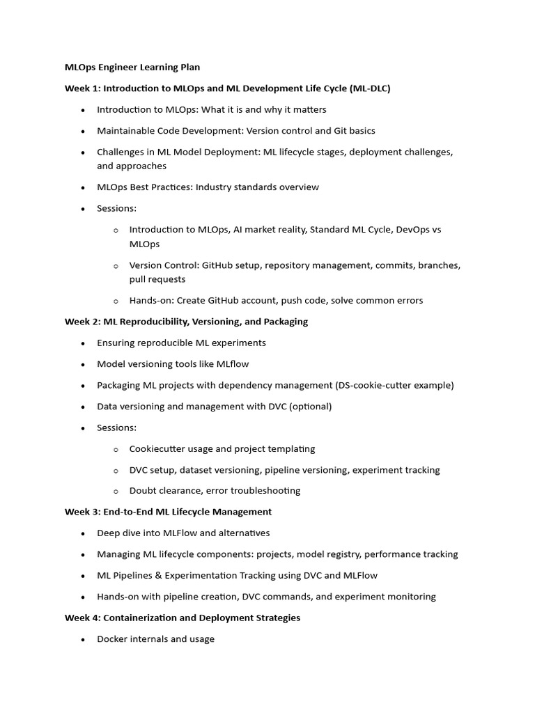 MLOps Engineer Learning Plan | PDF | Version Control | Amazon Web Services