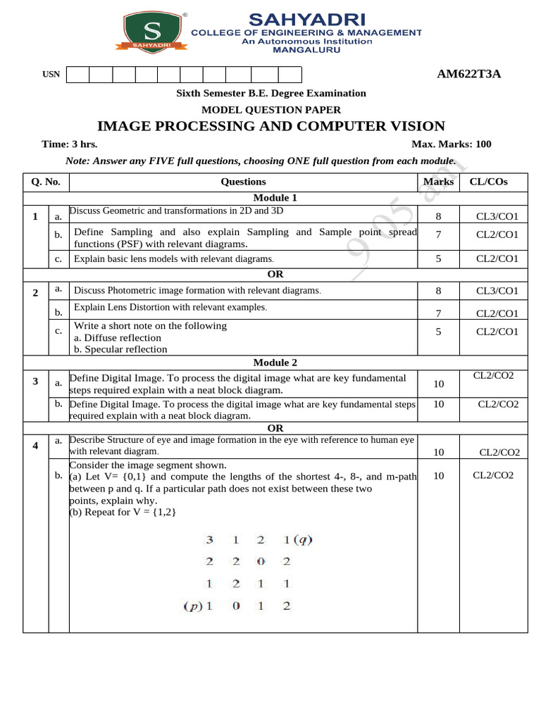 Image Processing Exam Model Paper | PDF | Discrete Fourier Transform ...