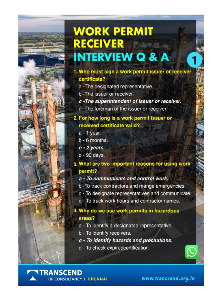 Work Permit Receiver Interview Question and Answers - Transcend Group | PDF