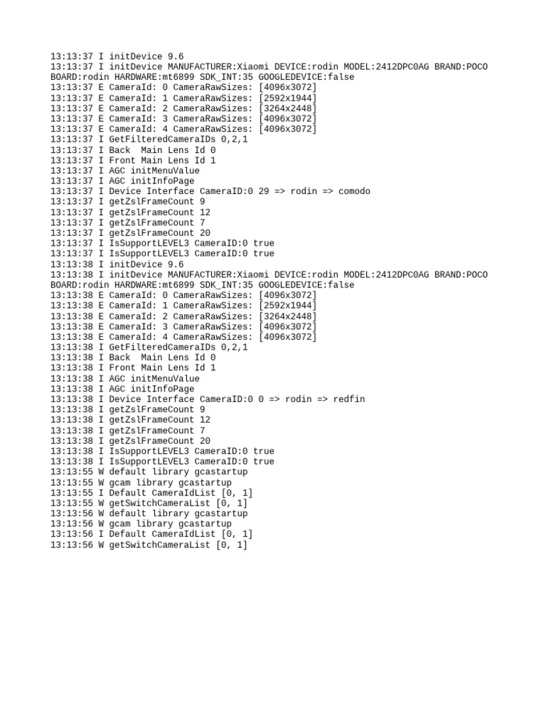 Xiaomi POCO Camera Initialization Log | PDF