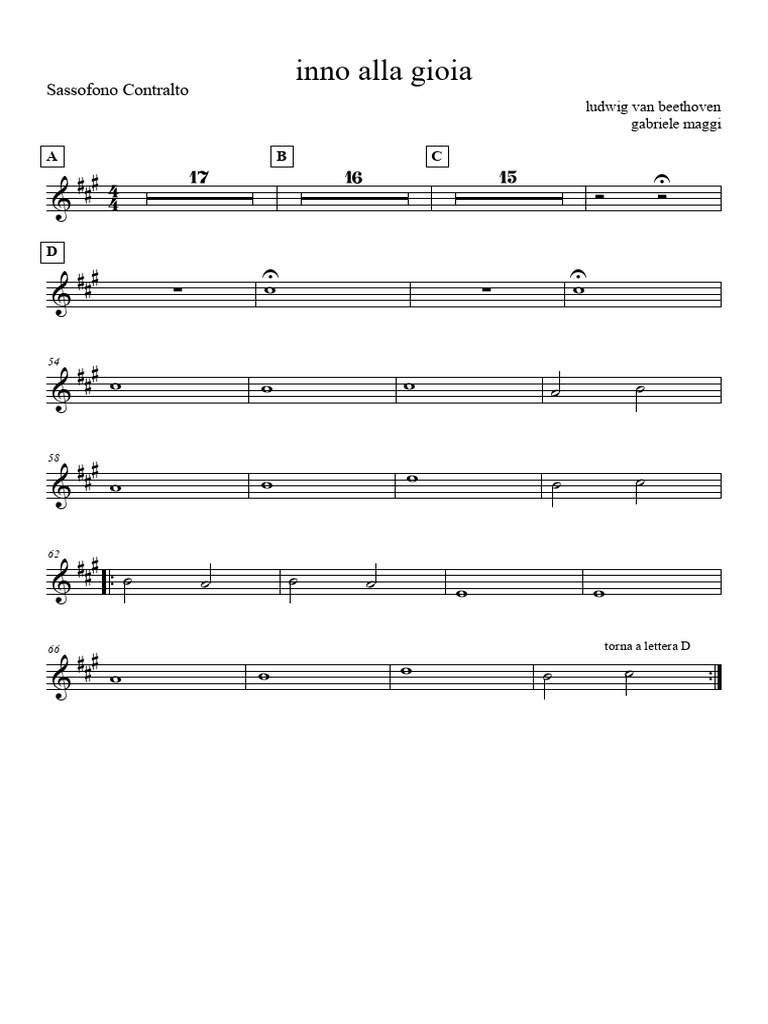 Inno Alla Gioia Orchestra Completa - Sassofono Contralto | PDF