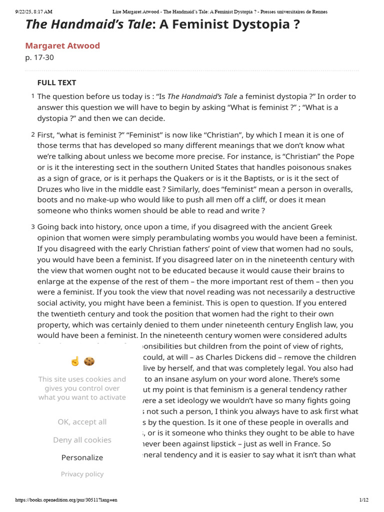 The Handmaid's Tale: Feminist Dystopia? | PDF | Utopian And Dystopian ...