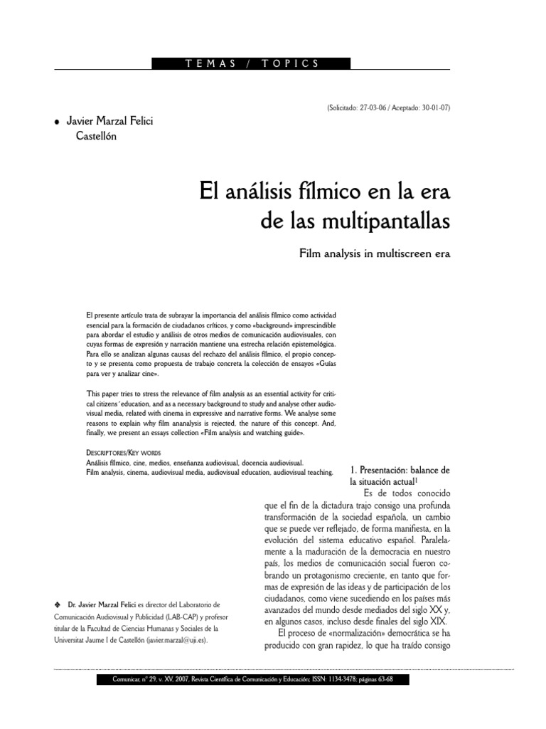 Importancia del análisis fílmico hoy | PDF | Hermenéutica | Estudios ...