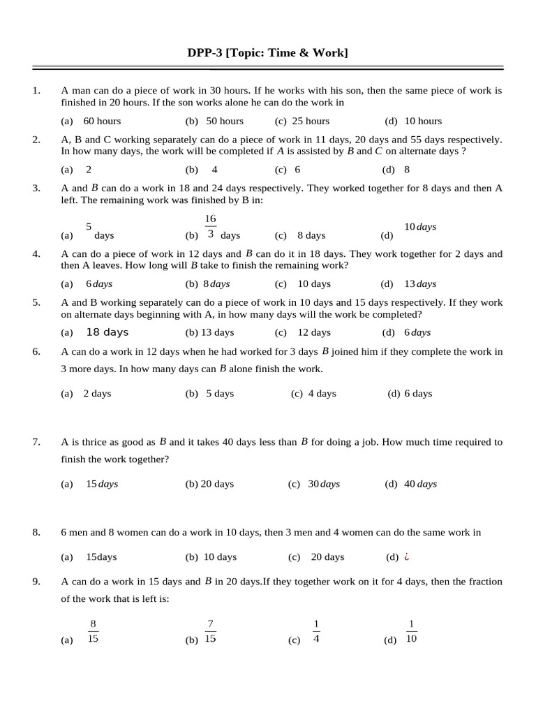 Time and Work Problems with Solutions | PDF | Chess | Chess Theory