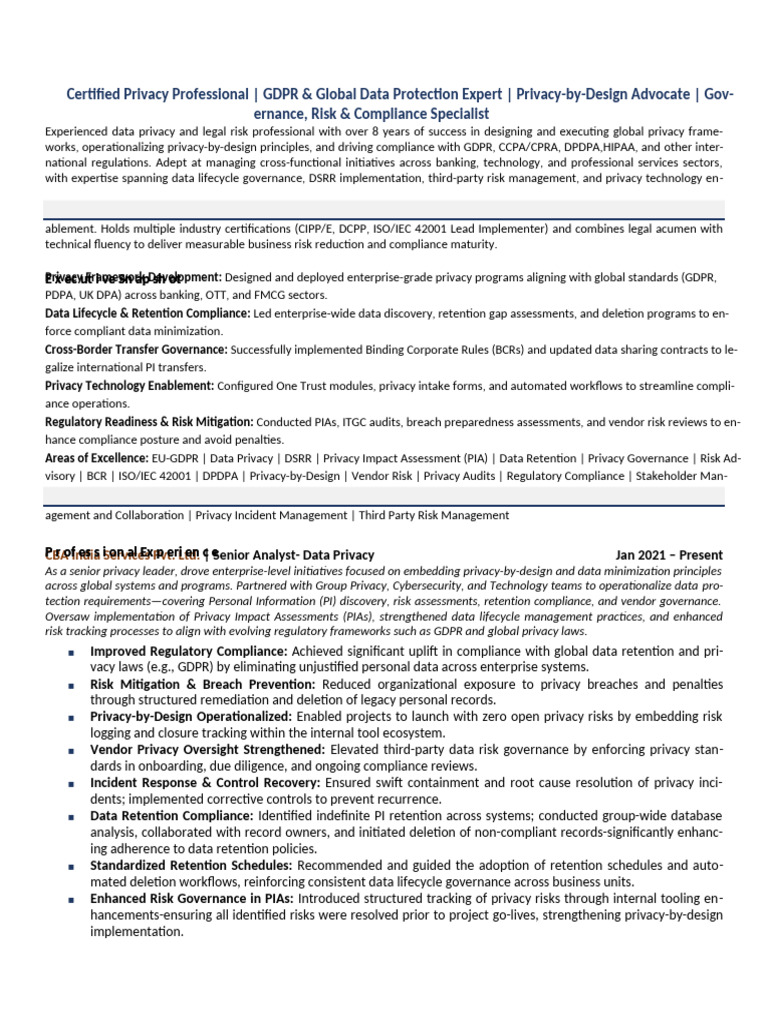 Privacy-by-Design Implementation Expert | PDF | Regulatory Compliance ...