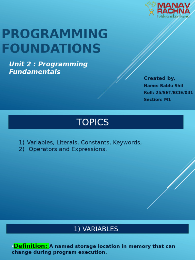 Programming Fundamentals in C | PDF | Variable (Computer Science ...