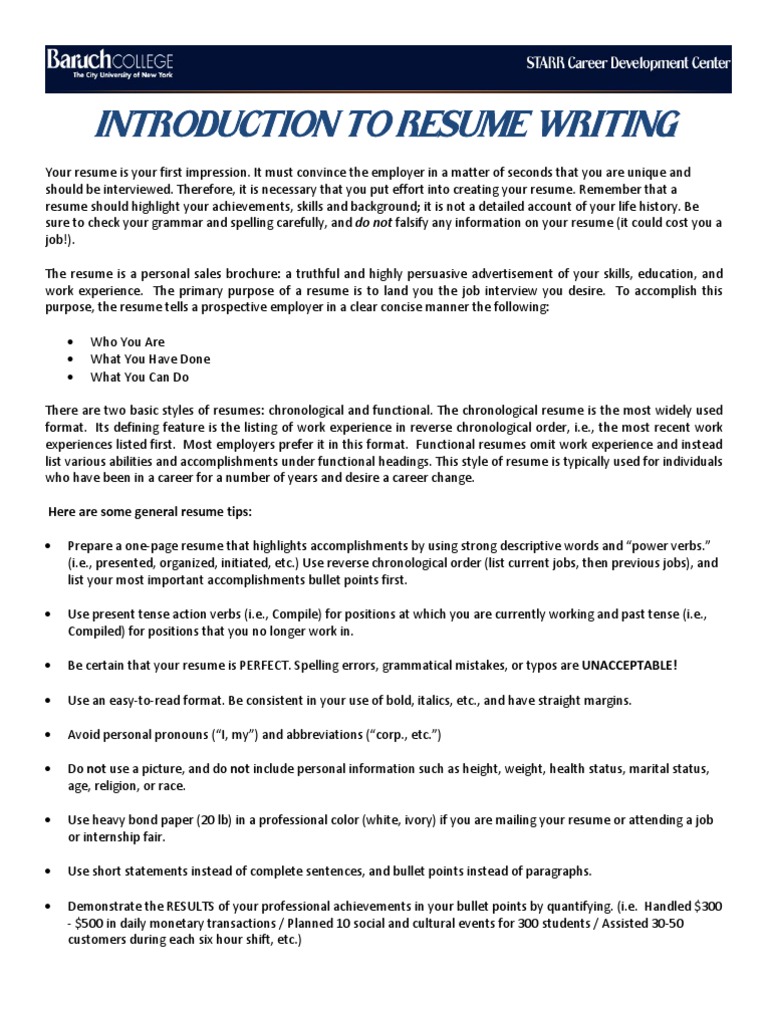 Introduction To Resume Writing: Here Are Some General Resume Tips | PDF ...