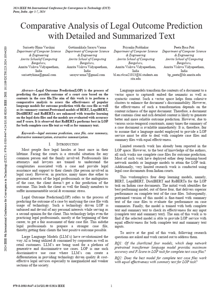 Legal Outcome Prediction: Model Comparison | PDF | Deep Learning ...