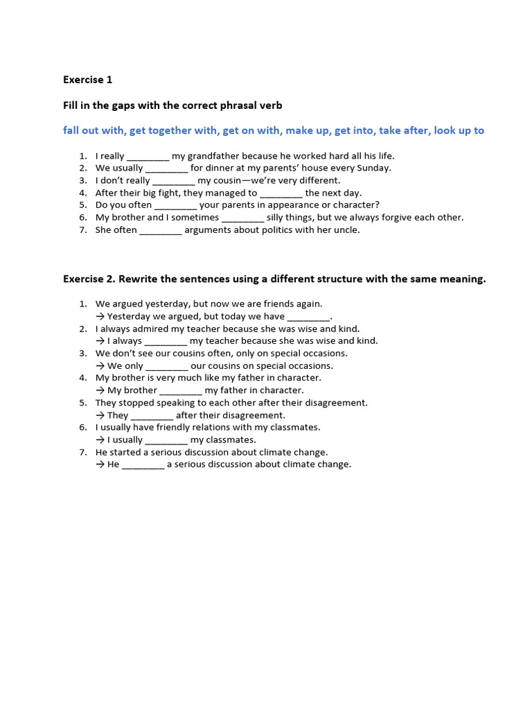 Phrasal Verbs and Sentence Rewriting Exercises | PDF