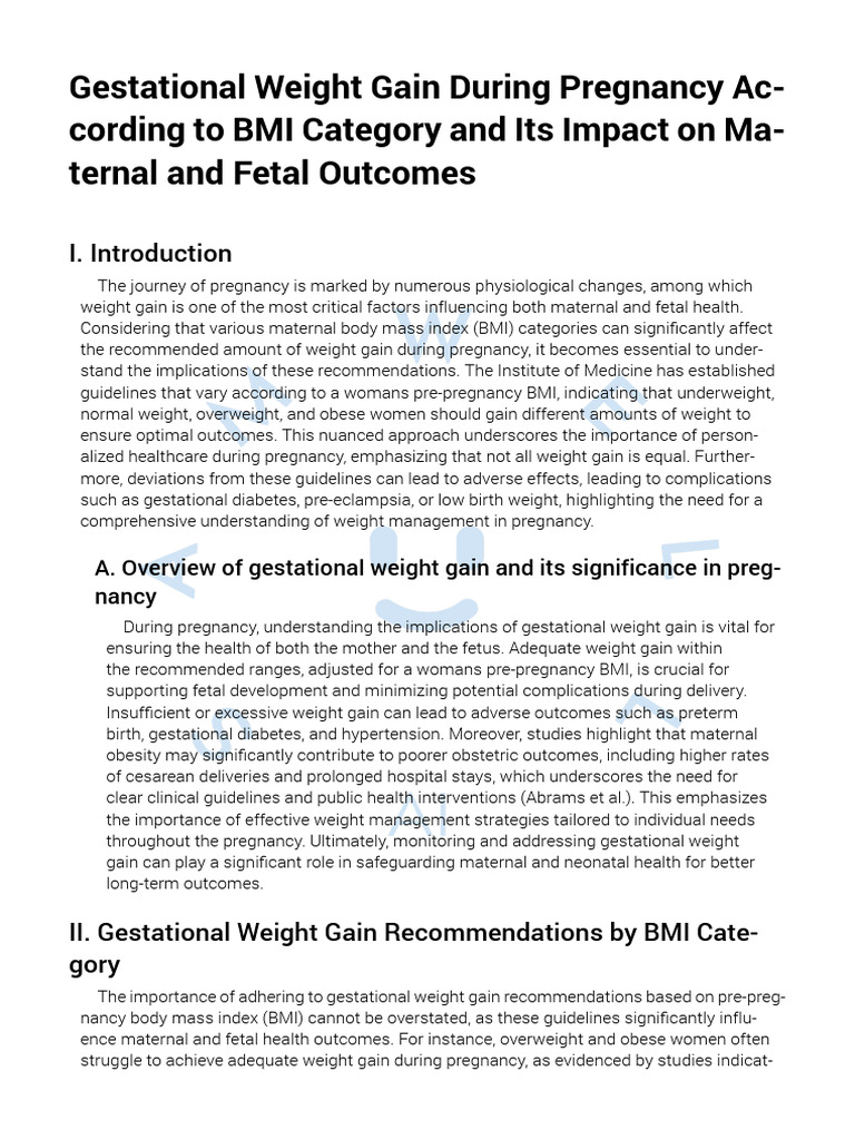 Gestational Weight Gain During Pregnancy According To Bmi Category and ...