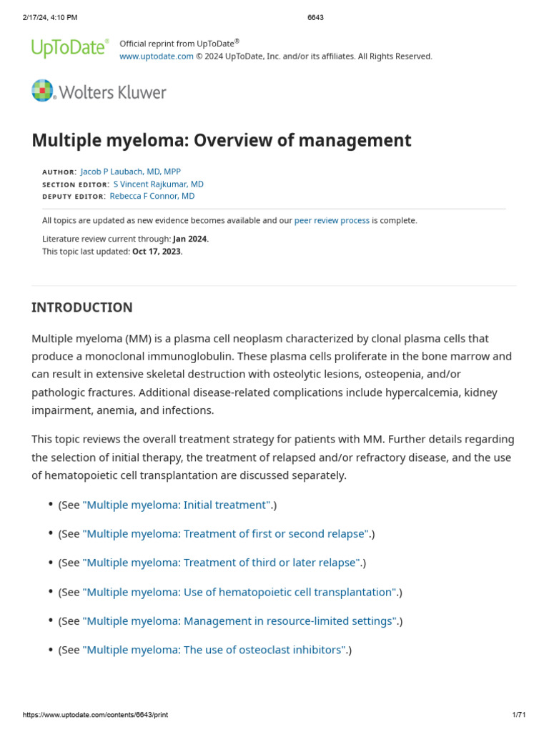 Multiple Myeloma Management Overview | PDF | Multiple Myeloma ...