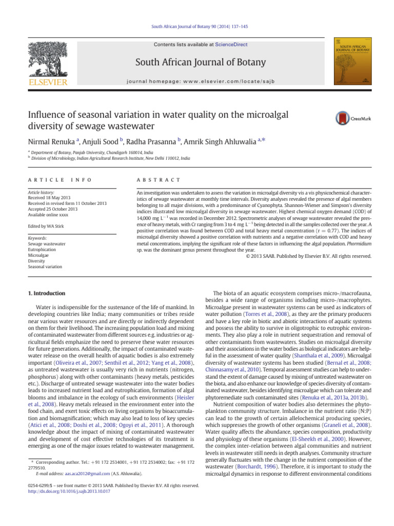 Seasonal Impact on Microalgal Diversity | PDF | Sewage | Analysis Of ...