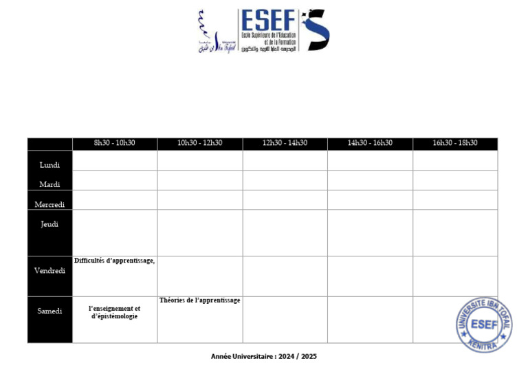 Emploi du temps Master Didactique 2024 | PDF