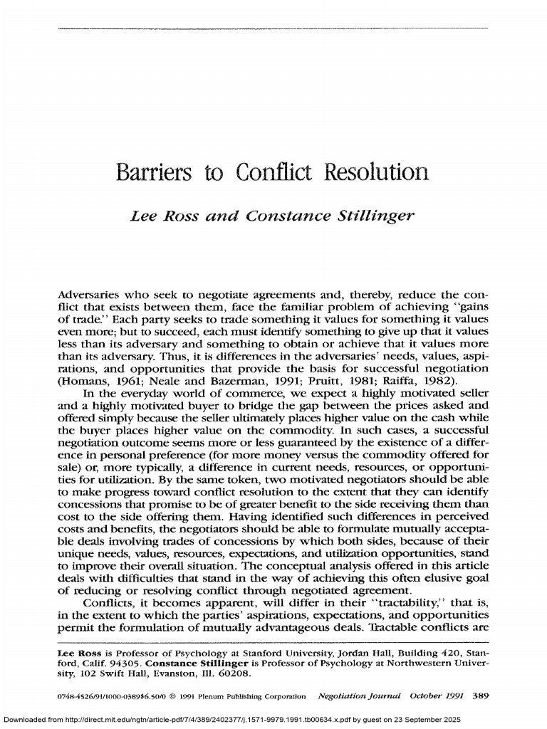 Barriers to Successful Conflict Resolution | PDF | Negotiation | Sales