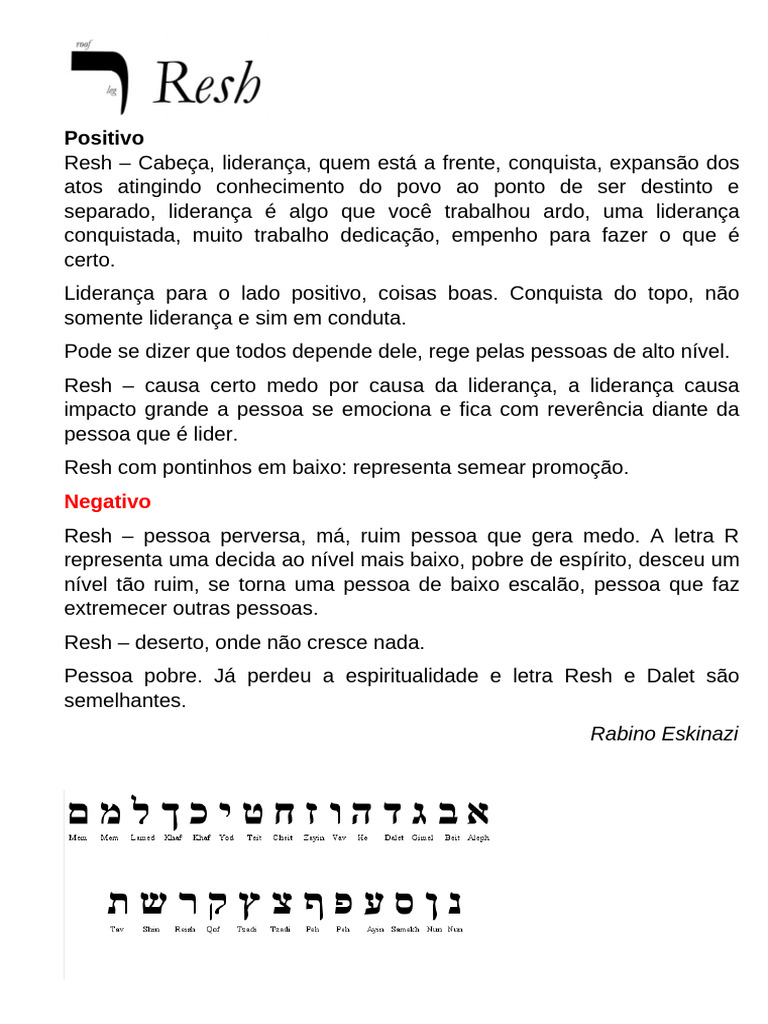 Significado de Resh na Bíblia | PDF