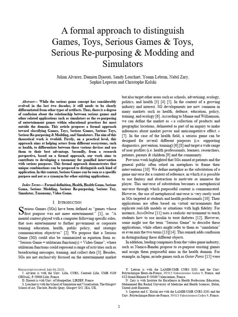 Distinguishing Serious Games and Simulators | PDF | Simulation