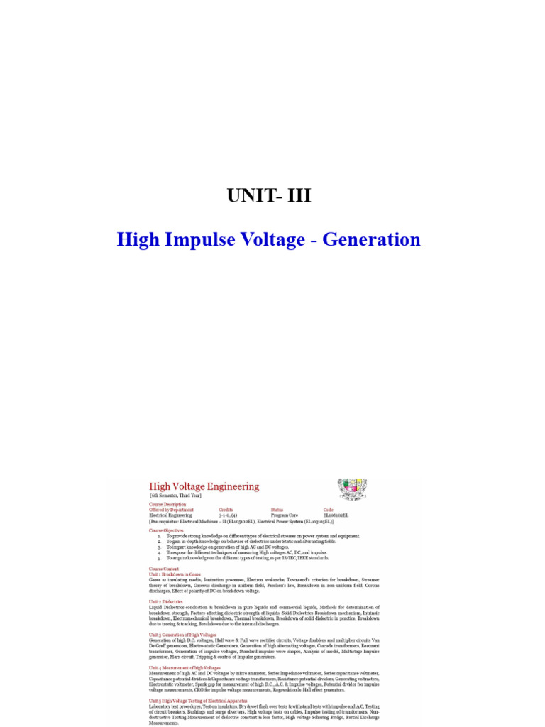 UNIT-III High Voltage Engg | PDF | Capacitor | Direct Current