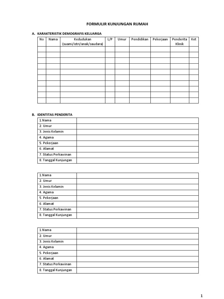Formulir Kunjungan Rumah Keluarga | PDF