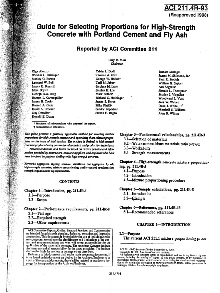 ACI211-4R-93 - Guide To Selecting Proportions With Fly Ash | PDF