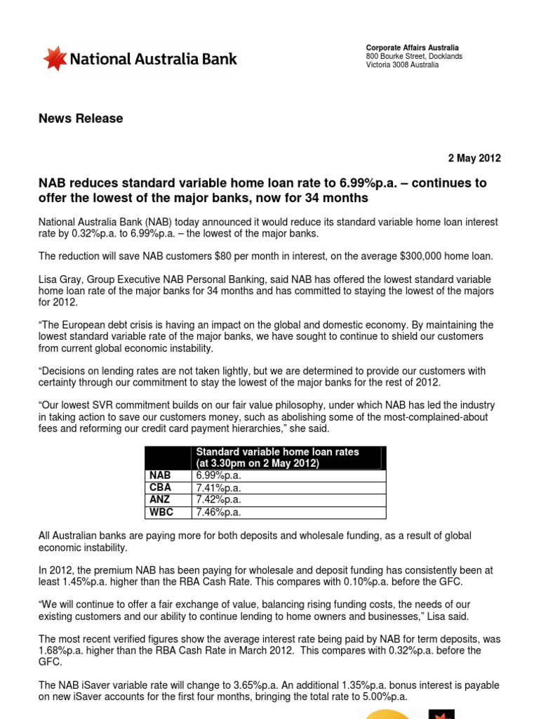 NAB Cuts Home Loan Rate to 6.99% | PDF | Banks | Mortgage Loan