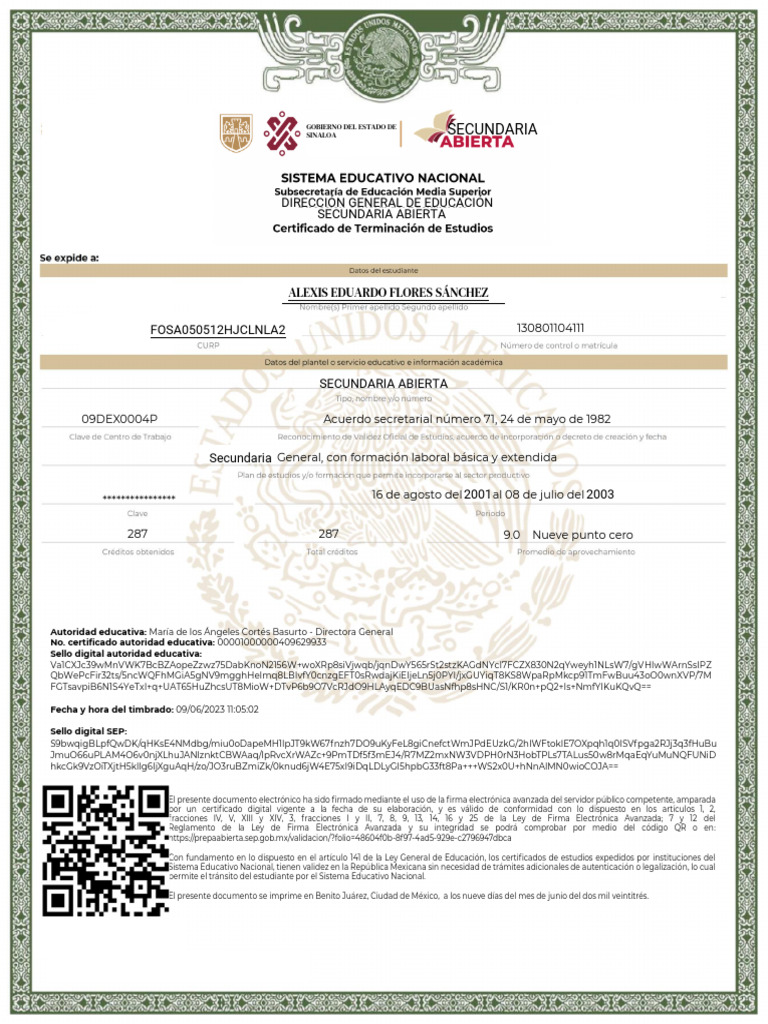 Certificado de Bachillerato Abierto 2023 | PDF | México | Autenticación