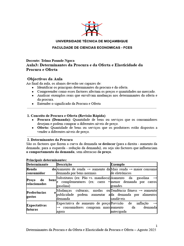Determinantes da Procura e Oferta | PDF | Demanda | Elasticidade (economia)
