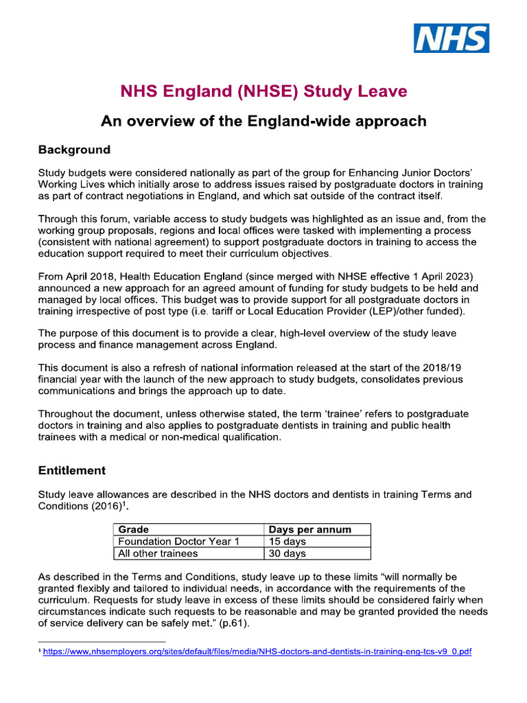 NHS England (NHSE) Study Leave National Guidance | PDF