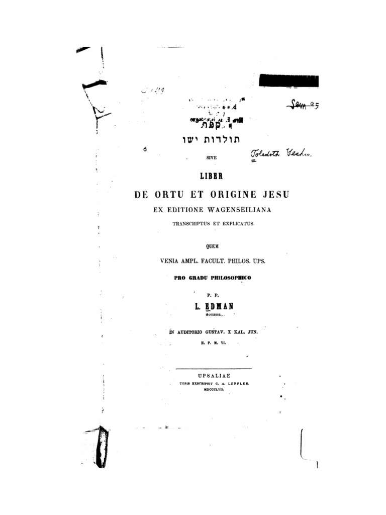Toledoth Yeshu: Anti-Evangelio Hebraico | PDF | Jesús | María, madre de ...