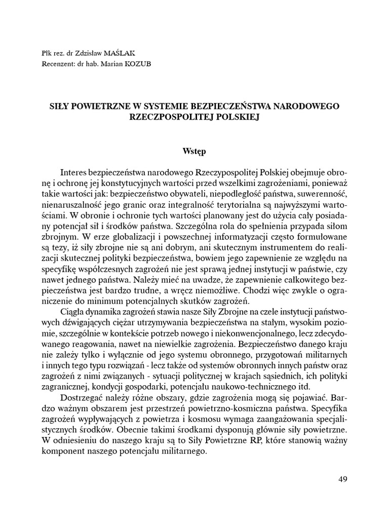 Siły Powietrzne W Systemie Bezpiecz | PDF