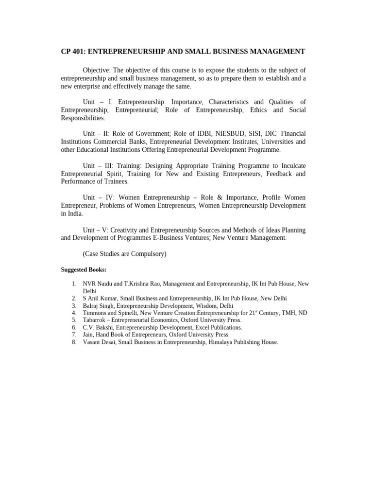 Entrepreneurship & Small Business Management | PDF | Entrepreneurship ...