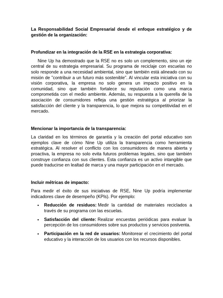 RSE Estratégica: Impacto y Transparencia en Nine Up | PDF ...