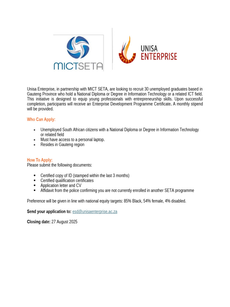 Unisa Enterprise MICT Seta | PDF
