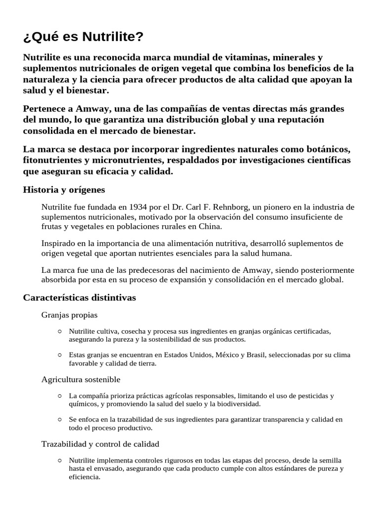 Qué es Nutrilite y su historia | PDF | Nutrición | Dieta y nutrición