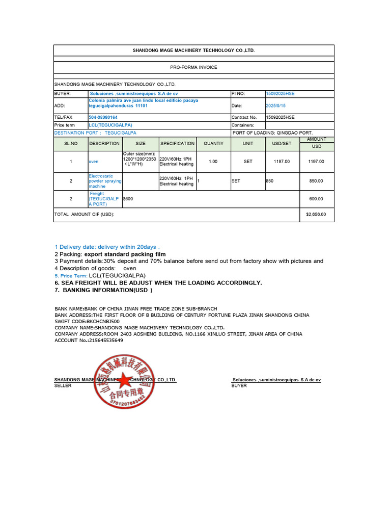 Pro-Forma Invoice for Machinery Equipment | PDF | Business | Trade