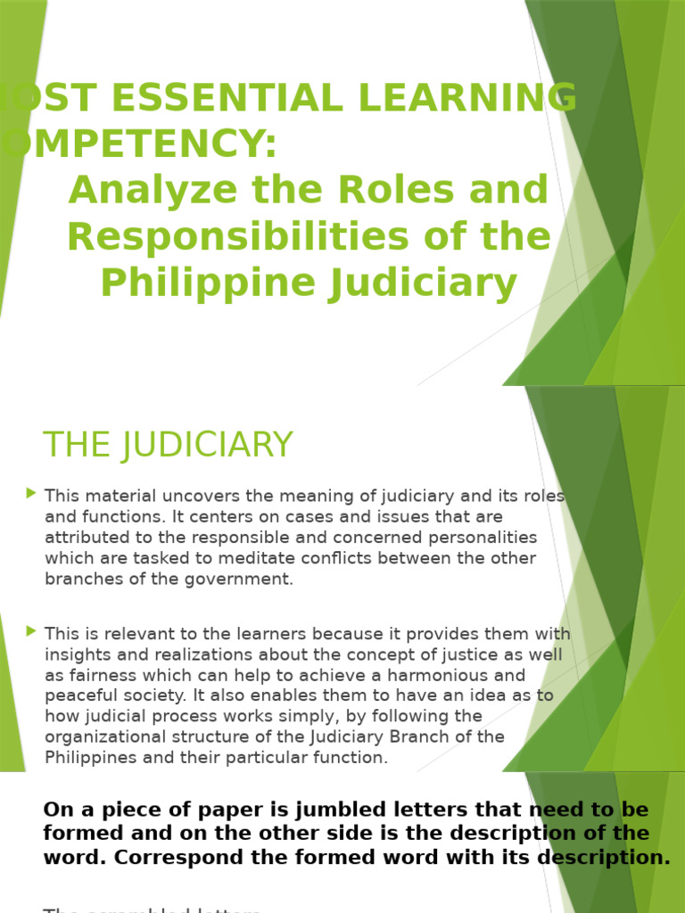 Philippine Judiciary Roles Explained | PDF | Supreme Courts | Government
