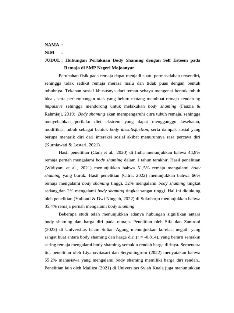 Body Shaming dan Self Esteem Remaja | PDF