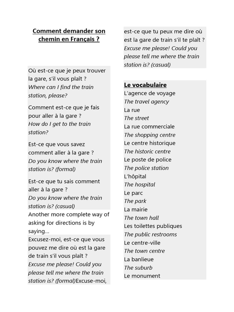 Demander des directions en français PDF — free download