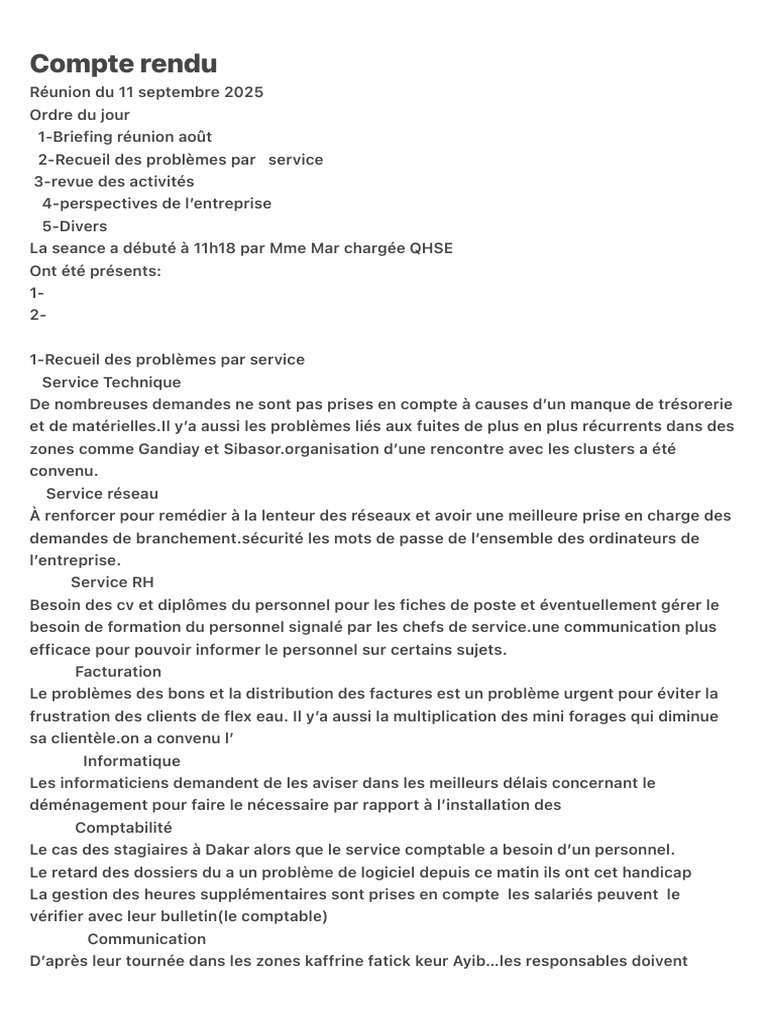Compte rendu réunion du 11 septembre 2025 | PDF | Informatique ...