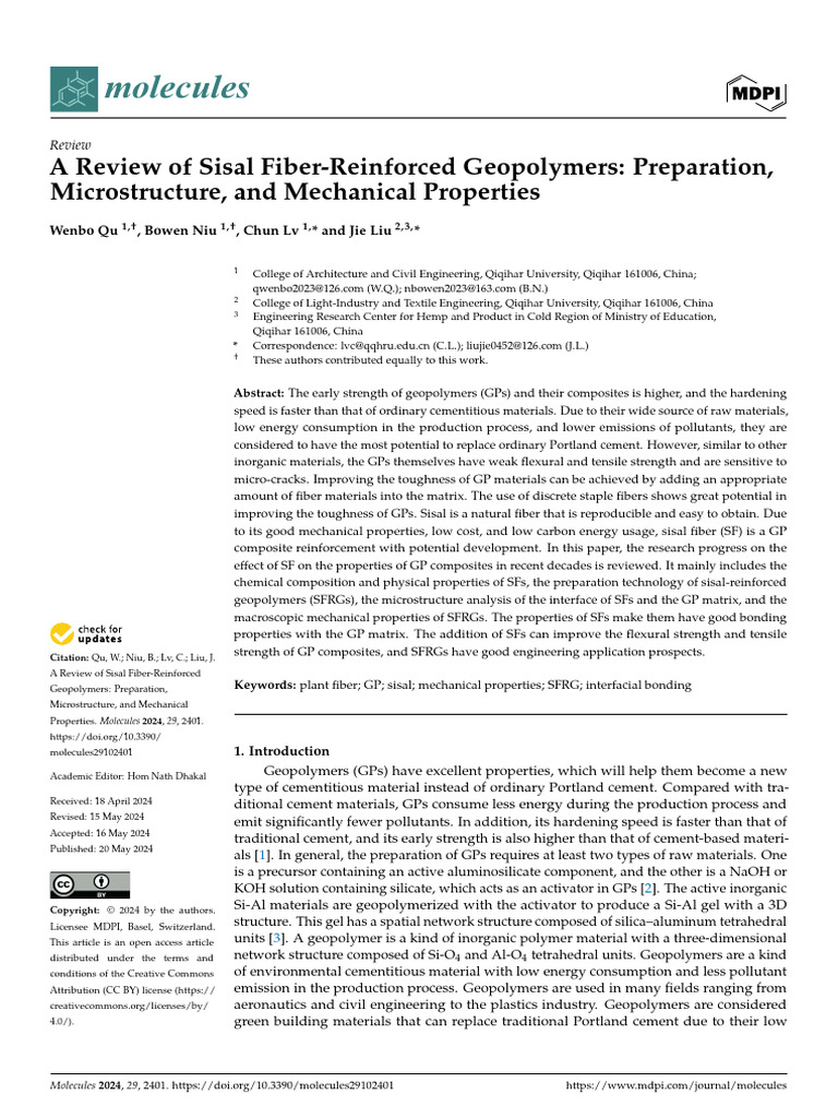 Sisal Fiber-Reinforced Geopolymers Review | PDF | Composite Material ...