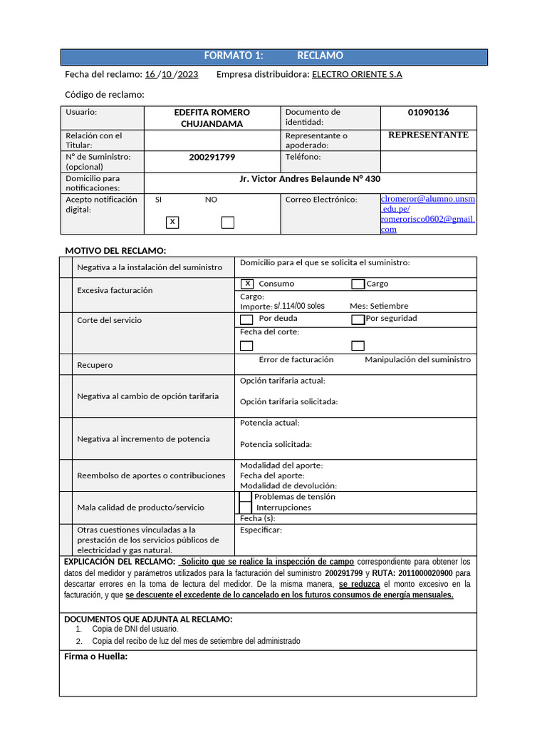 Reclamo por Facturación Excesiva de Luz | PDF | Electricidad