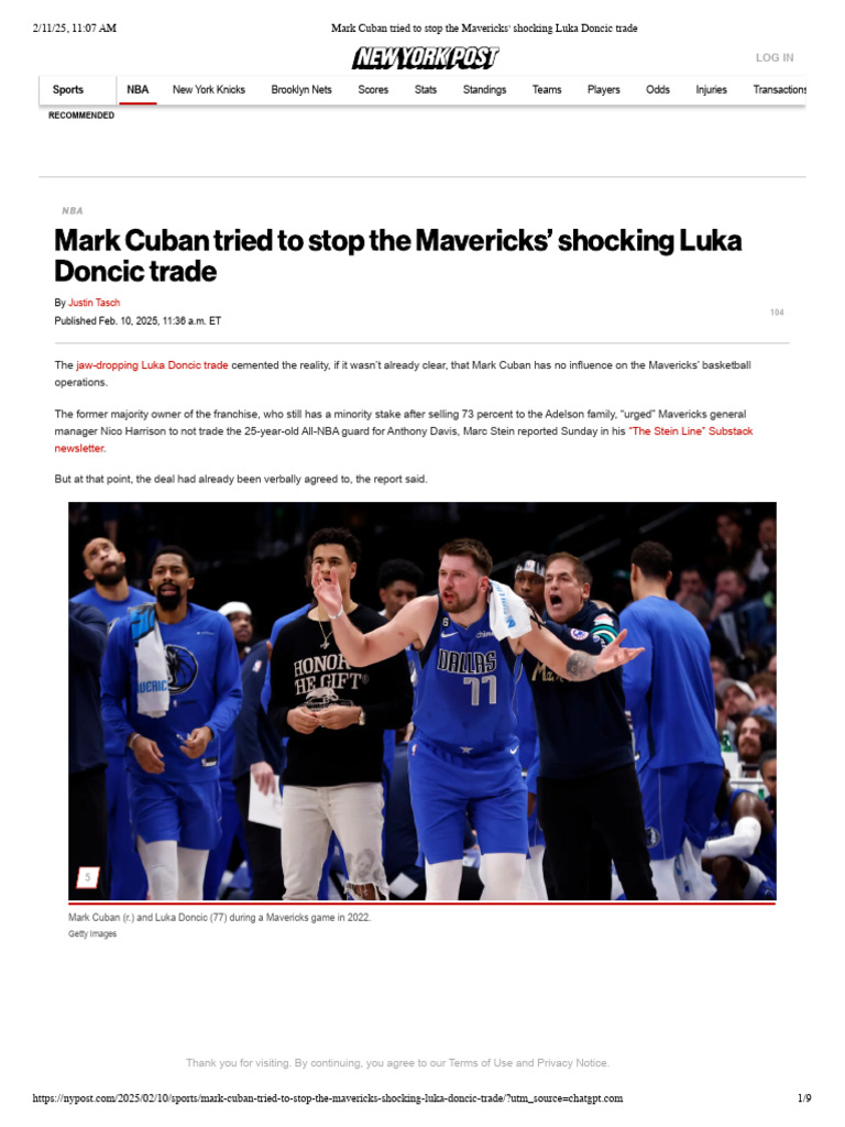 Cuban's Failed Bid to Block Doncic Trade | PDF | National Basketball ...