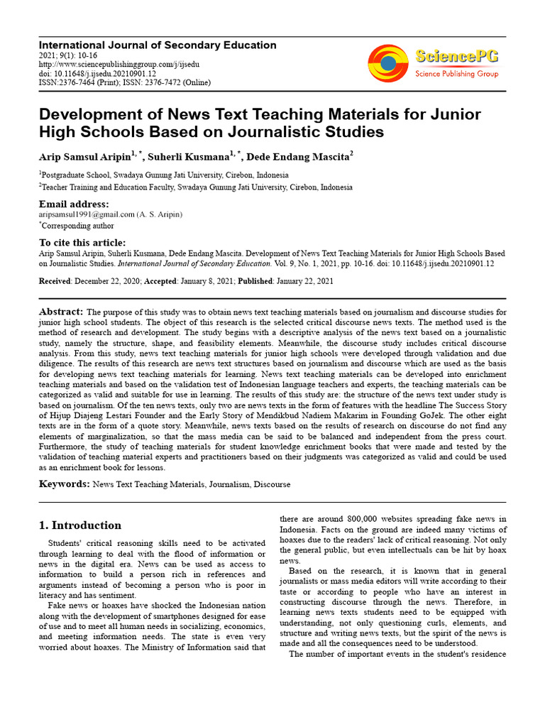 News Text Teaching Materials for Schools | PDF | News | Books