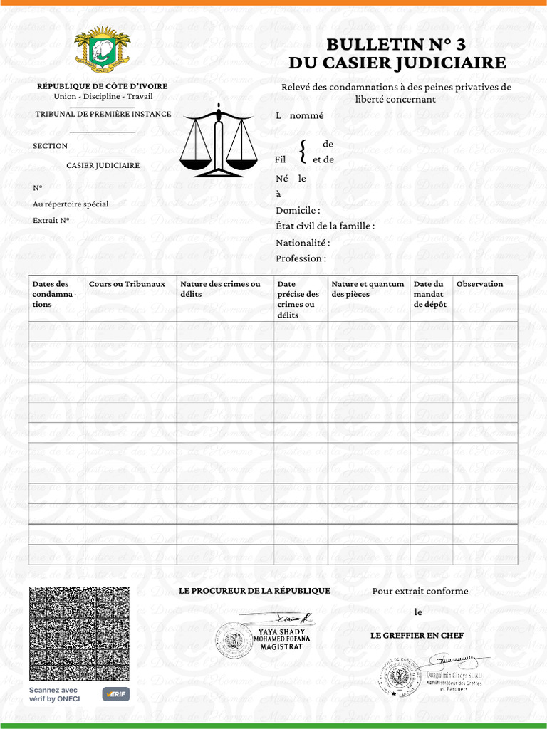 Bulletin N° 3 du Casier Judiciaire | PDF